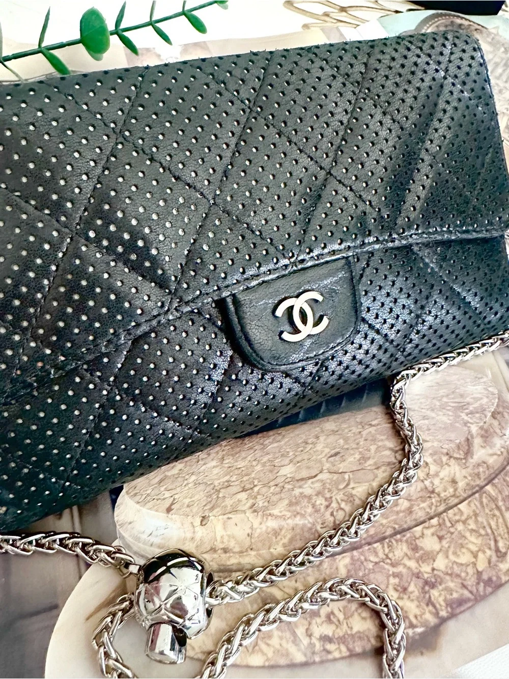 CHANEL Perforated Gusset Flap Wallet